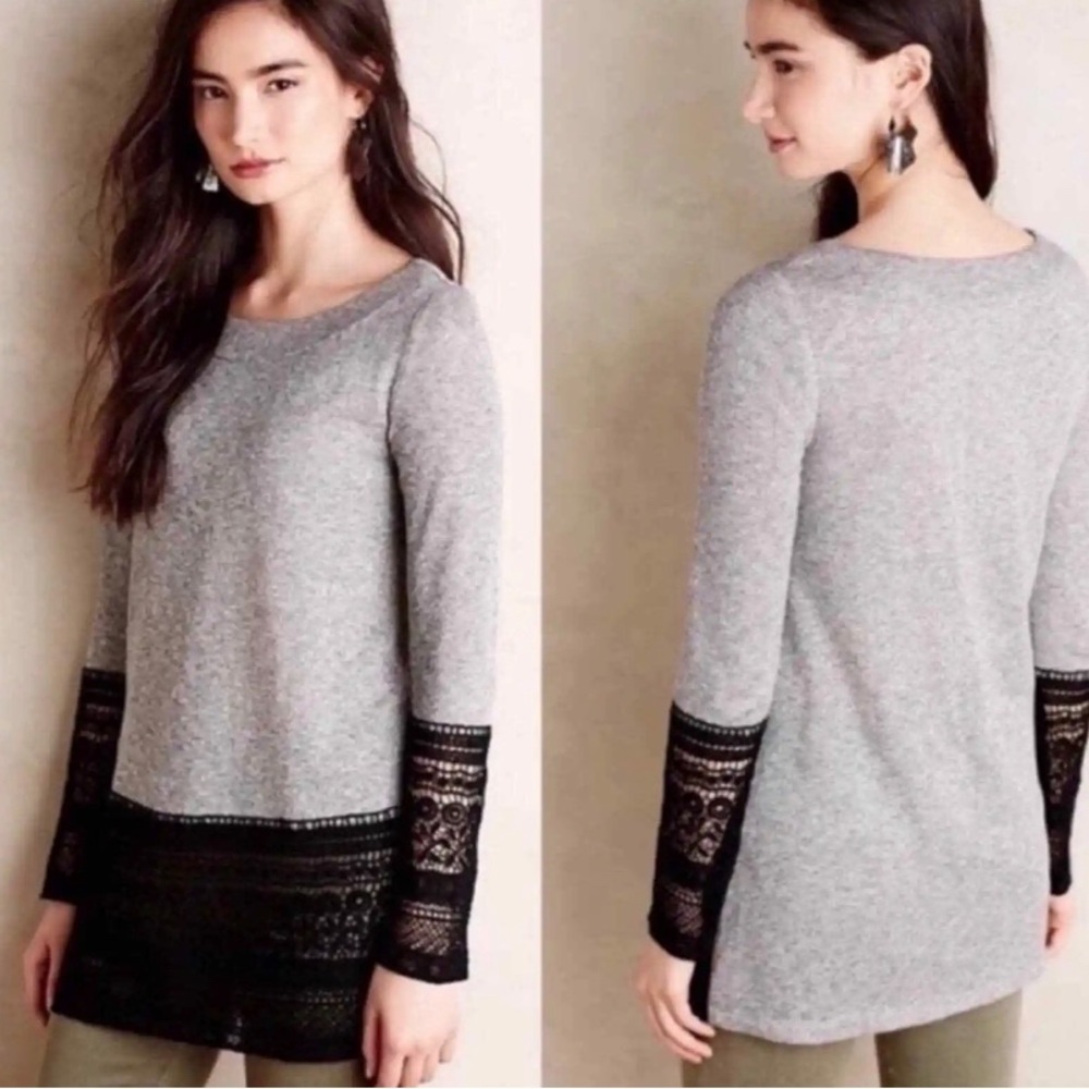 Anthropologie Sunday in Brooklyn Grey Lace Detailed Casual Career Sweater S